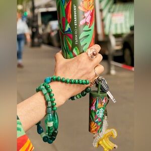 Starbucks x FARM Rio 🌴 Banana Leaves Cold Cup Keychain – Limited Edition! 🌞